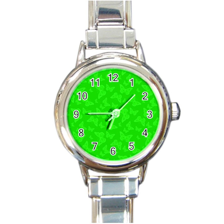 Chartreuse Green Butterfly Print Round Italian Charm Watch