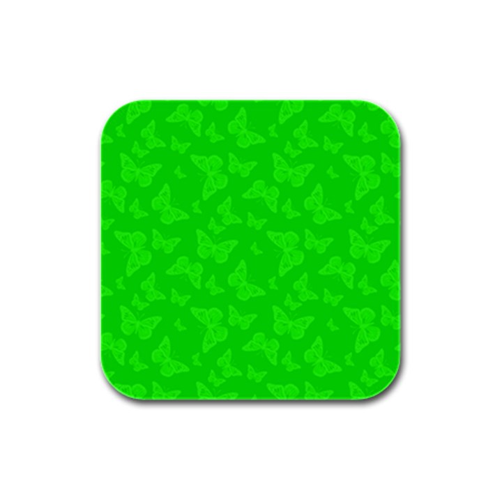 Chartreuse Green Butterfly Print Rubber Square Coaster (4 pack) 