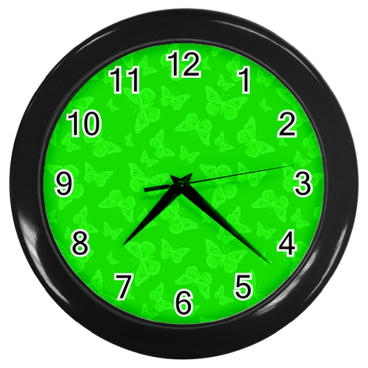 Chartreuse Green Butterfly Print Wall Clock (Black)