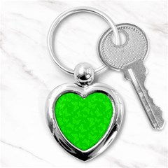 Chartreuse Green Butterfly Print Key Chain (heart) by SpinnyChairDesigns