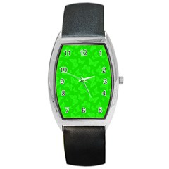 Chartreuse Green Butterfly Print Barrel Style Metal Watch by SpinnyChairDesigns