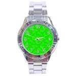 Chartreuse Green Butterfly Print Stainless Steel Analogue Watch Front