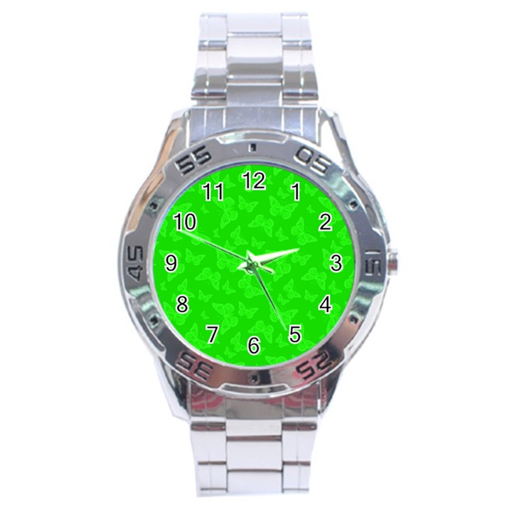 Chartreuse Green Butterfly Print Stainless Steel Analogue Watch