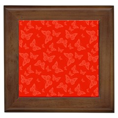 Vermilion Red Butterfly Print Framed Tile by SpinnyChairDesigns