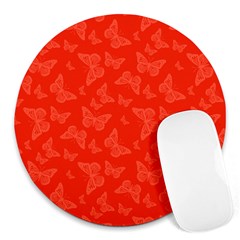 Vermilion Red Butterfly Print Round Mousepads by SpinnyChairDesigns