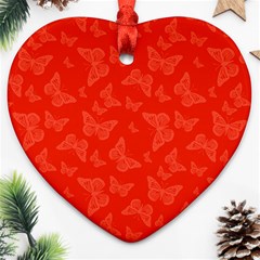 Vermilion Red Butterfly Print Ornament (heart) by SpinnyChairDesigns