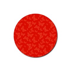 Vermilion Red Butterfly Print Rubber Coaster (round)  by SpinnyChairDesigns