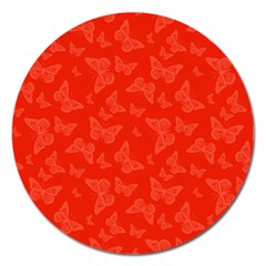 Vermilion Red Butterfly Print Magnet 5  (round) by SpinnyChairDesigns