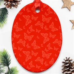 Vermilion Red Butterfly Print Oval Ornament (two Sides) by SpinnyChairDesigns