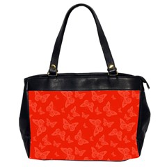 Vermilion Red Butterfly Print Oversize Office Handbag (2 Sides) by SpinnyChairDesigns