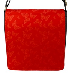 Vermilion Red Butterfly Print Flap Closure Messenger Bag (s) by SpinnyChairDesigns