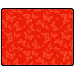 Vermilion Red Butterfly Print Double Sided Fleece Blanket (medium)  by SpinnyChairDesigns