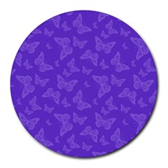 Violet Purple Butterfly Print Round Mousepads by SpinnyChairDesigns