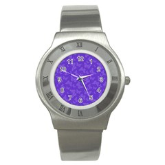 Violet Purple Butterfly Print Stainless Steel Watch by SpinnyChairDesigns