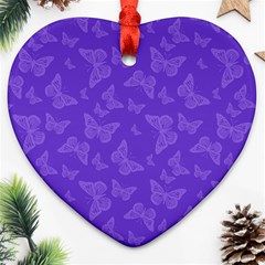 Violet Purple Butterfly Print Heart Ornament (two Sides) by SpinnyChairDesigns