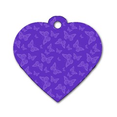 Violet Purple Butterfly Print Dog Tag Heart (one Side) by SpinnyChairDesigns