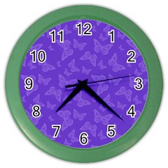 Violet Purple Butterfly Print Color Wall Clock by SpinnyChairDesigns