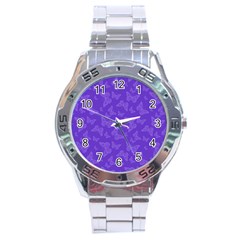 Violet Purple Butterfly Print Stainless Steel Analogue Watch by SpinnyChairDesigns