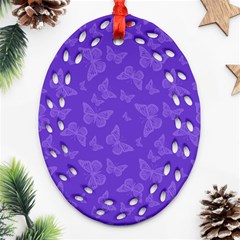 Violet Purple Butterfly Print Ornament (oval Filigree) by SpinnyChairDesigns