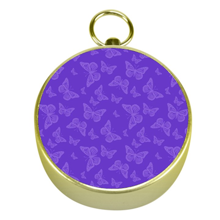 Violet Purple Butterfly Print Gold Compasses