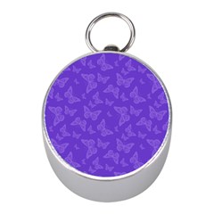 Violet Purple Butterfly Print Mini Silver Compasses by SpinnyChairDesigns