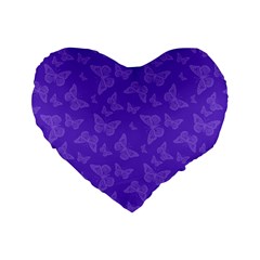 Violet Purple Butterfly Print Standard 16  Premium Flano Heart Shape Cushions by SpinnyChairDesigns