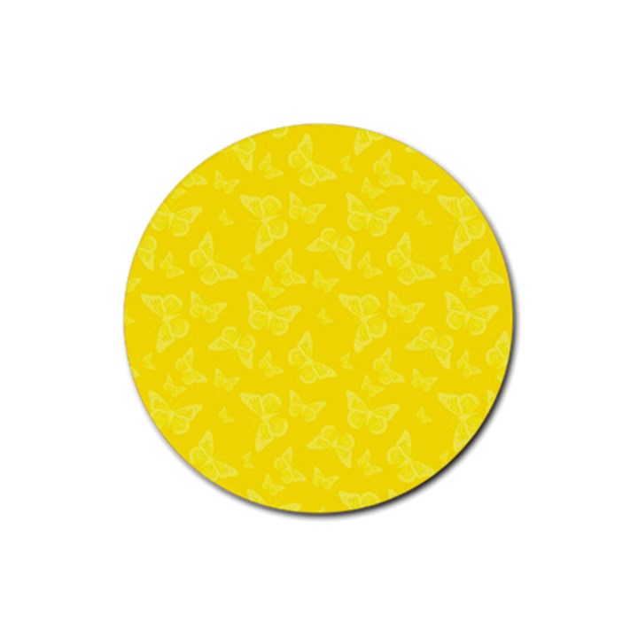 Lemon Yellow Butterfly Print Rubber Round Coaster (4 pack) 