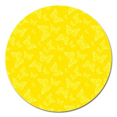 Lemon Yellow Butterfly Print Magnet 5  (round) by SpinnyChairDesigns