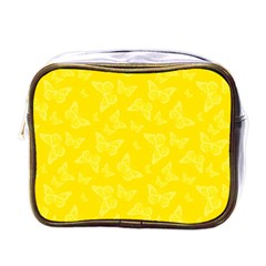 Lemon Yellow Butterfly Print Mini Toiletries Bag (one Side) by SpinnyChairDesigns