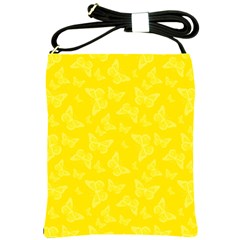 Lemon Yellow Butterfly Print Shoulder Sling Bag by SpinnyChairDesigns