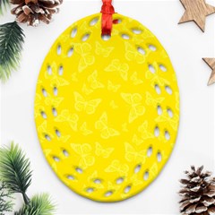 Lemon Yellow Butterfly Print Ornament (oval Filigree) by SpinnyChairDesigns