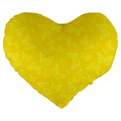 Lemon Yellow Butterfly Print Large 19  Premium Heart Shape Cushions by SpinnyChairDesigns