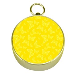 Lemon Yellow Butterfly Print Gold Compasses by SpinnyChairDesigns