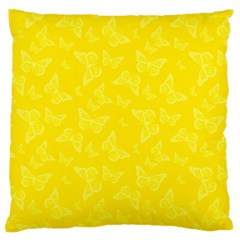 Lemon Yellow Butterfly Print Large Flano Cushion Case (one Side) by SpinnyChairDesigns