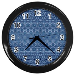 Boho Denim Blue Wall Clock (black) by SpinnyChairDesigns