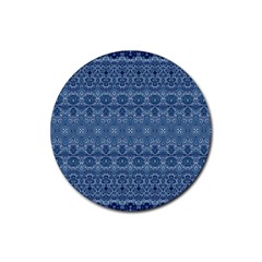 Boho Denim Blue Rubber Coaster (round)  by SpinnyChairDesigns