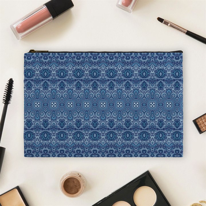 Boho Denim Blue Cosmetic Bag (Large)