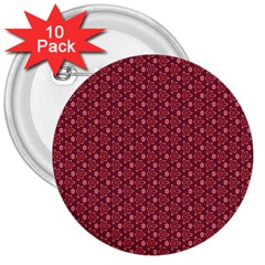 Boho Wine Floral Print 3  Buttons (10 Pack)  by SpinnyChairDesigns