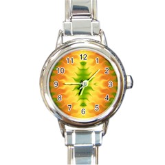 Lemon Lime Tie Dye Round Italian Charm Watch by SpinnyChairDesigns