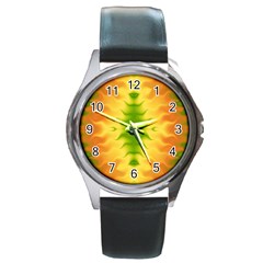 Lemon Lime Tie Dye Round Metal Watch by SpinnyChairDesigns