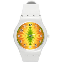 Lemon Lime Tie Dye Round Plastic Sport Watch (m) by SpinnyChairDesigns