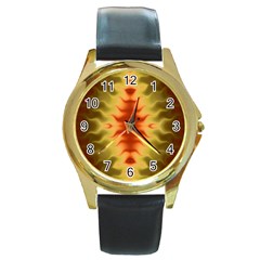 Red Gold Tie Dye Round Gold Metal Watch by SpinnyChairDesigns