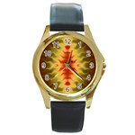 Red Gold Tie Dye Round Gold Metal Watch Front