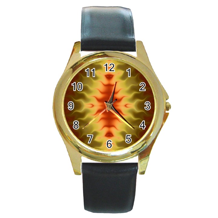 Red Gold Tie Dye Round Gold Metal Watch