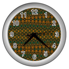 Boho Rustic Green Wall Clock (silver) by SpinnyChairDesigns