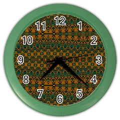 Boho Rustic Green Color Wall Clock by SpinnyChairDesigns