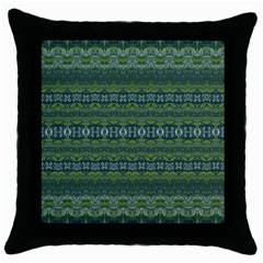 Boho Forest Green  Throw Pillow Case (black) by SpinnyChairDesigns