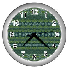 Boho Forest Green  Wall Clock (silver) by SpinnyChairDesigns