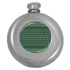 Boho Forest Green  Round Hip Flask (5 Oz) by SpinnyChairDesigns