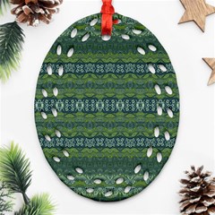 Boho Forest Green  Oval Filigree Ornament (two Sides) by SpinnyChairDesigns